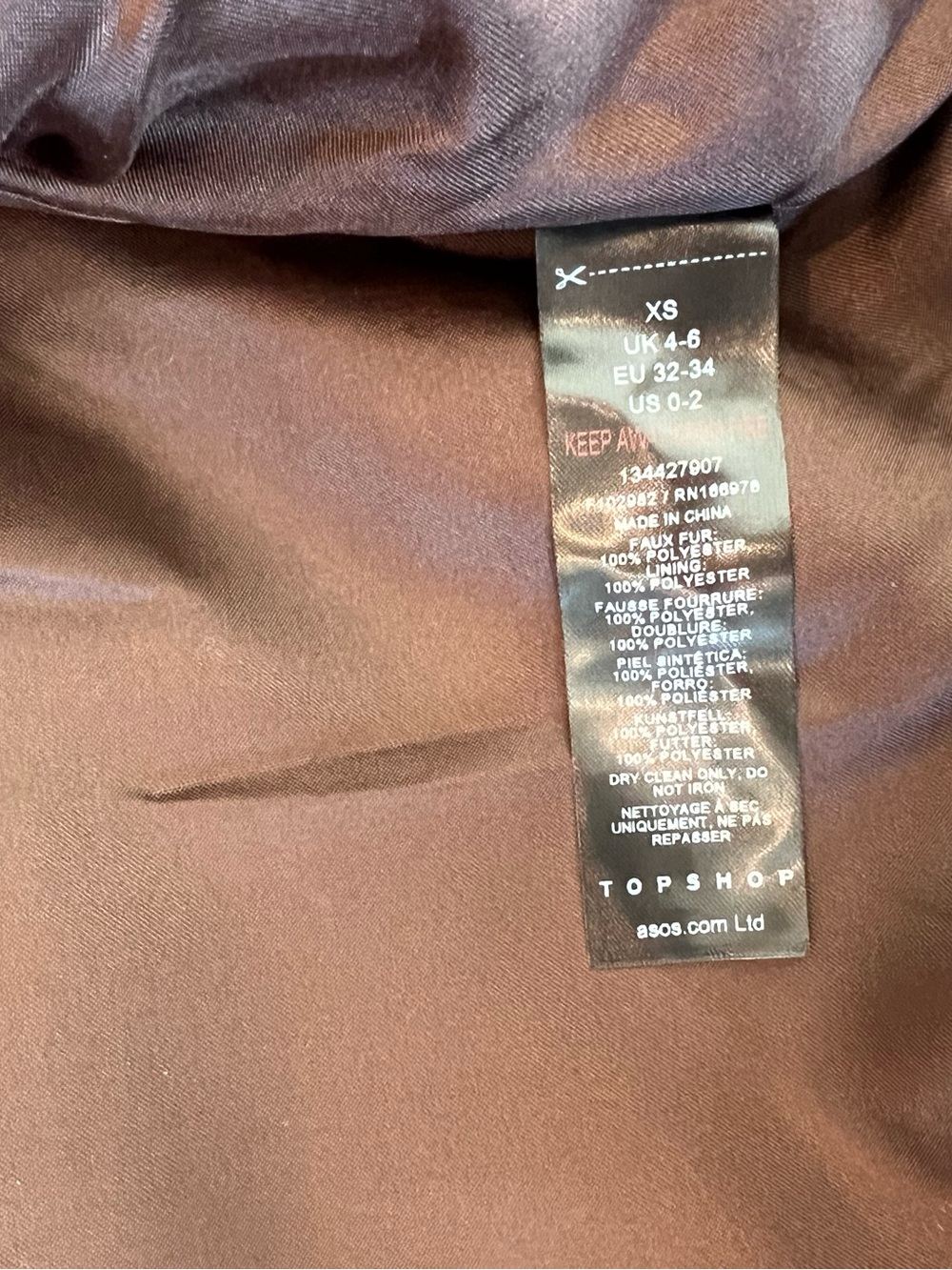 Topshop Dark Brown Faux Fur Zip Jacket XS US 0–2 - Picture 12 of 12